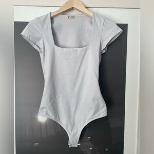 FREE PEOPLE Square Neck Short Sleeve Bodysuit - Natural/Off White